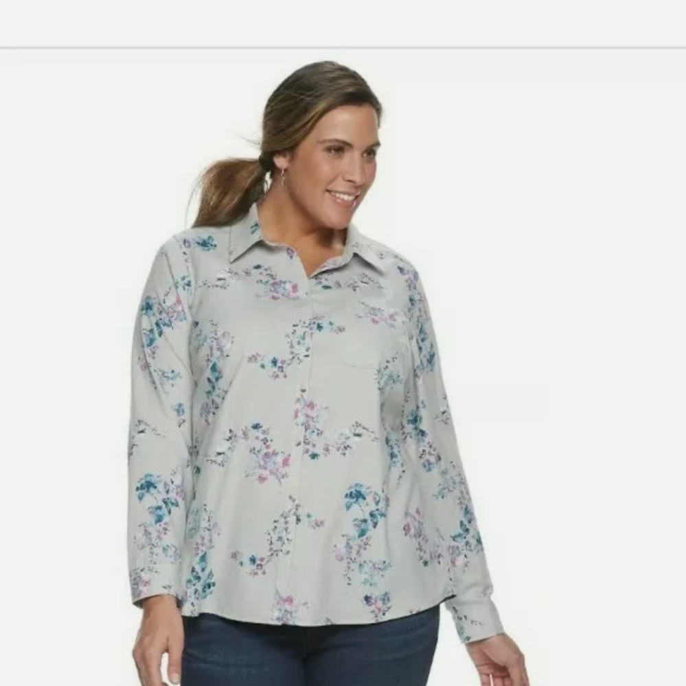 Croft & Barrow Womens Plus Size 1X Twill Button Do